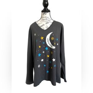Life Good Crusher XL Charcoal Women’s N-Neck Starrs Moon Snowflakes Graphic Tes